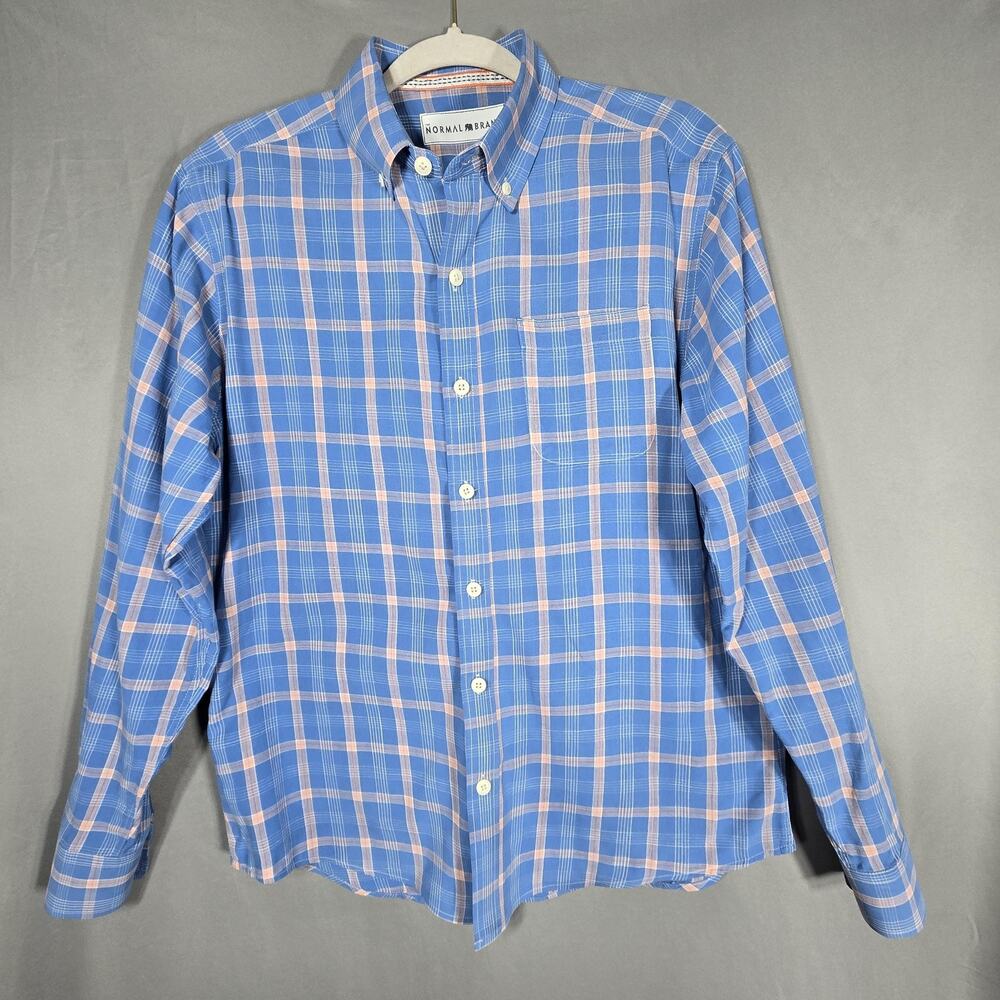 The Normal Brand Classic Cotton Plaid Shirt Mens Medium Blue Peach Button Down